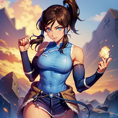 korra, dark skin, dark-skinned female, ponytail, muscular female, high quality, detailed, high resolution,