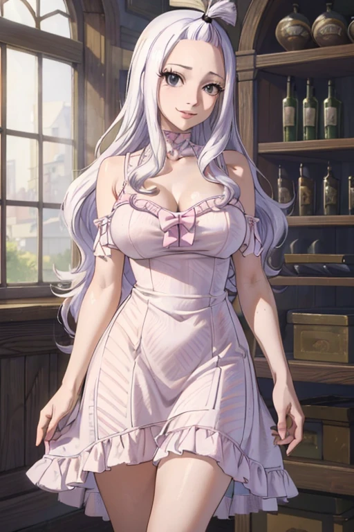 (best quality,4k,8k,highres,masterpiece:1.2),ultra-detailed,realistic,photorealistic:1.37, Mirajane Strauss with a beautiful smile wearing a sexy bodycon dress 