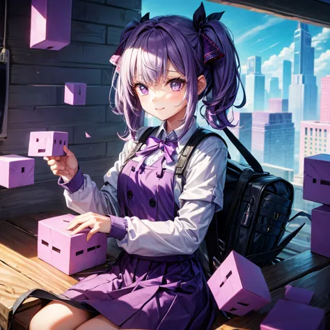 Girl holding purple blocks