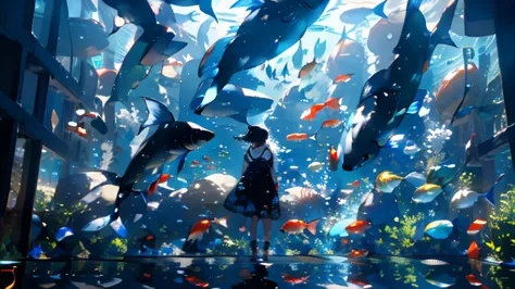 Ocean, underwater, full of fishes, all kinds of fish, detailed, cool, cinematic, dynamic, high quality, 8k, no person, 0 person