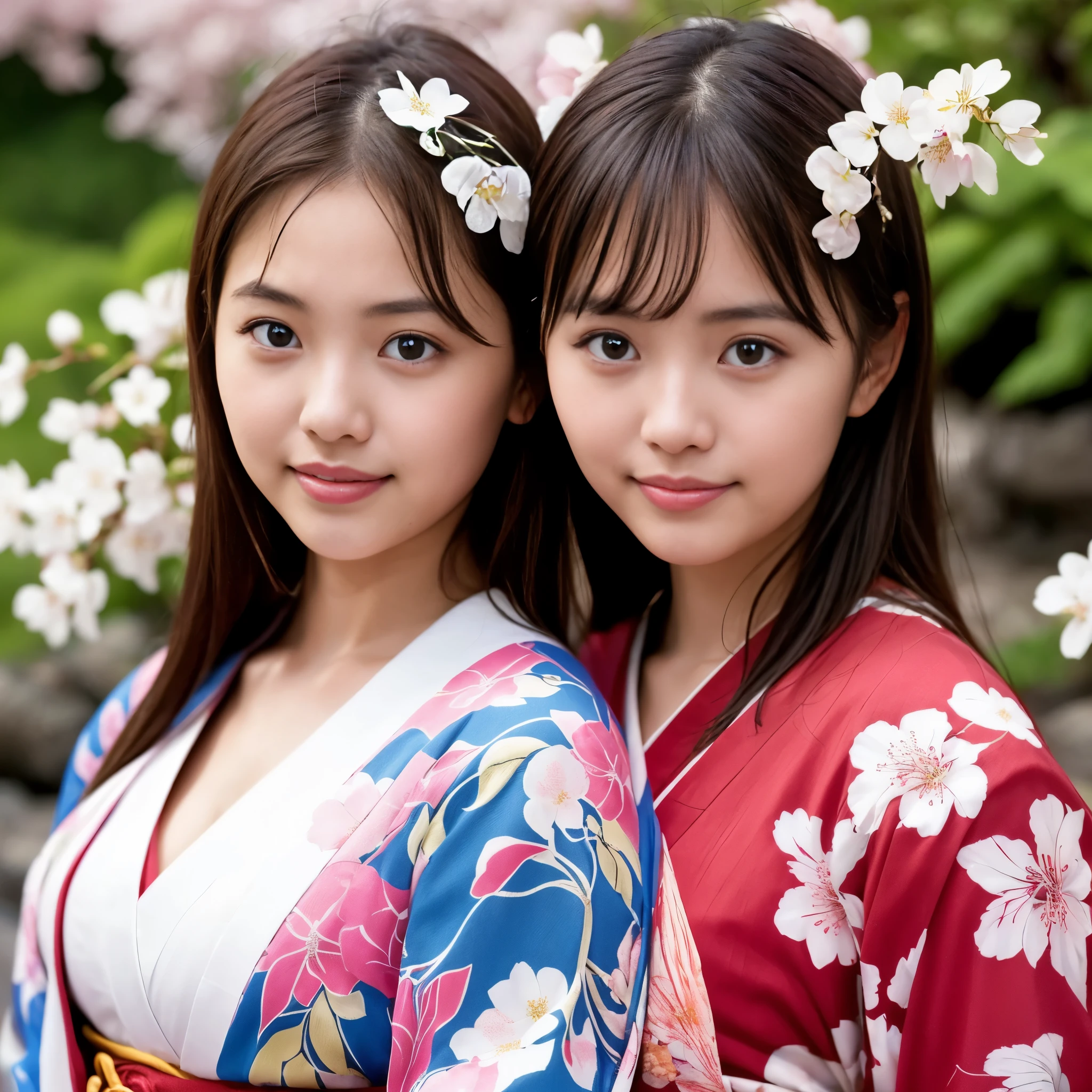 (best quality,realistic), (portrait), (Japanese,geisha), (18 years old,youthful), (beautiful detailed face,smooth skin),(perfect proportion),(neatly arranged hair),(hairpin,hair accessory), (stunning cherry blossom patterned kimono), (furisode), (gorgeous obi), (looking at the camera), (Okayama Prefecture's Koraku-en Garden's cherry blossoms), (in full bloom), (breathtaking cherry blossoms)