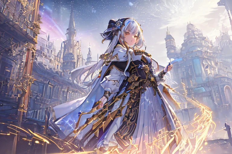 (Masterpiece, Top Quality, Top Quality, Official Art, Beautiful and Aesthetic:1.2), (1 Girl), Highly Detailed, (Fractal Art:1.3), Colorful, Most Detailed, Perfect Face, Upper Body, HDR, (Golden Lines on White Cloak:1.2), Galaxy, (Light Streaks), Impressive visual, (dynamic streak, light path:1.2), bright colors, (light path:1.2), (dynamic angle, dynamic pose:1.2),fantasy,