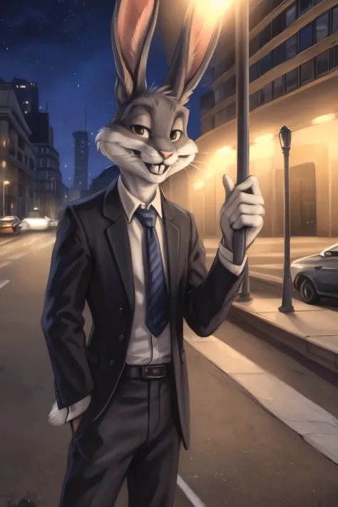 (by rukis, by blotch, by personalami, by honovy, by zackary911), male, solo, bugs bunny, rabbit, buckteeth, wearing suit, neckti...
