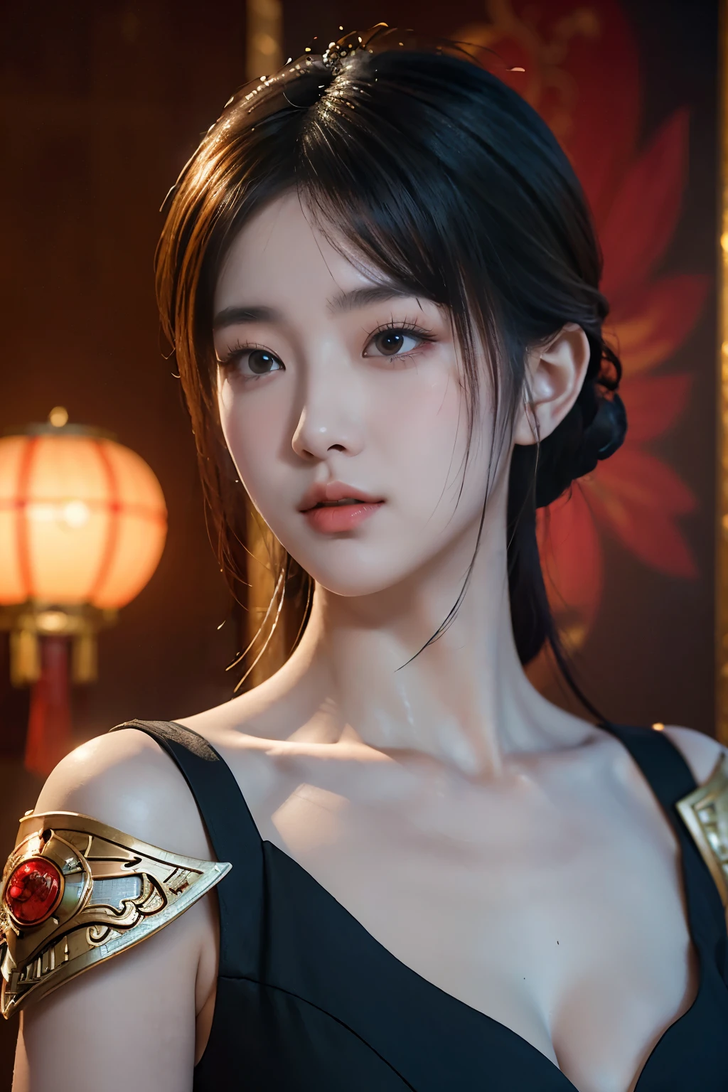 chef-d&#39;œuvre,art du jeu,La meilleure qualité d&#39;image,la plus haute résolution,8k,(portrait),Le rendu Unreal Engine 5 fonctionne,(la photographie numérique),
fille,belle élève,(Les cheveux courts progressifs sont bleus et rouges),gros seins,(Gros seins),(portrait photography:1.5),
(Une femme chevaleresque sous la dynastie Tang),Coiffure décontractée,Visages délicats,(Seins pleins,Gros seins),sérieux,Cool et élégant,(Porter une armure de combat combinée aux caractéristiques des vêtements chinois anciens,Un modèle complexe,Lumière mystérieuse,Armure creuse),(rouge et noir),Personnages de style fantastique antique Lumières de cinéma，Tracé laser，Jeu CG，((Moteur irréel 3D))，texture de réflexion de rendu oc