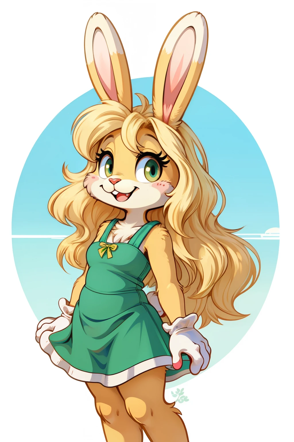 A cartoon bunny girl in a green dress and bunny ears - SeaArt AI