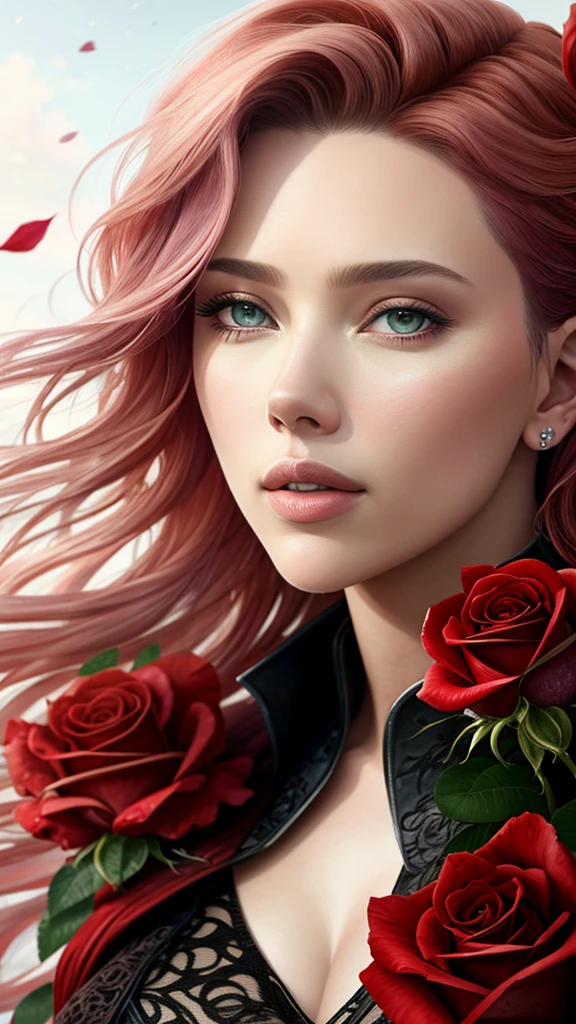 Close up photo of Scarlett Johansen, (rose) digital art, official art ...