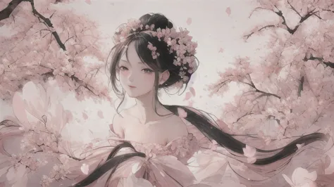  shukezouma, (masterpiece, 最high quality, high quality, High resolution, Super detailed),cherry blossoms,pure white background