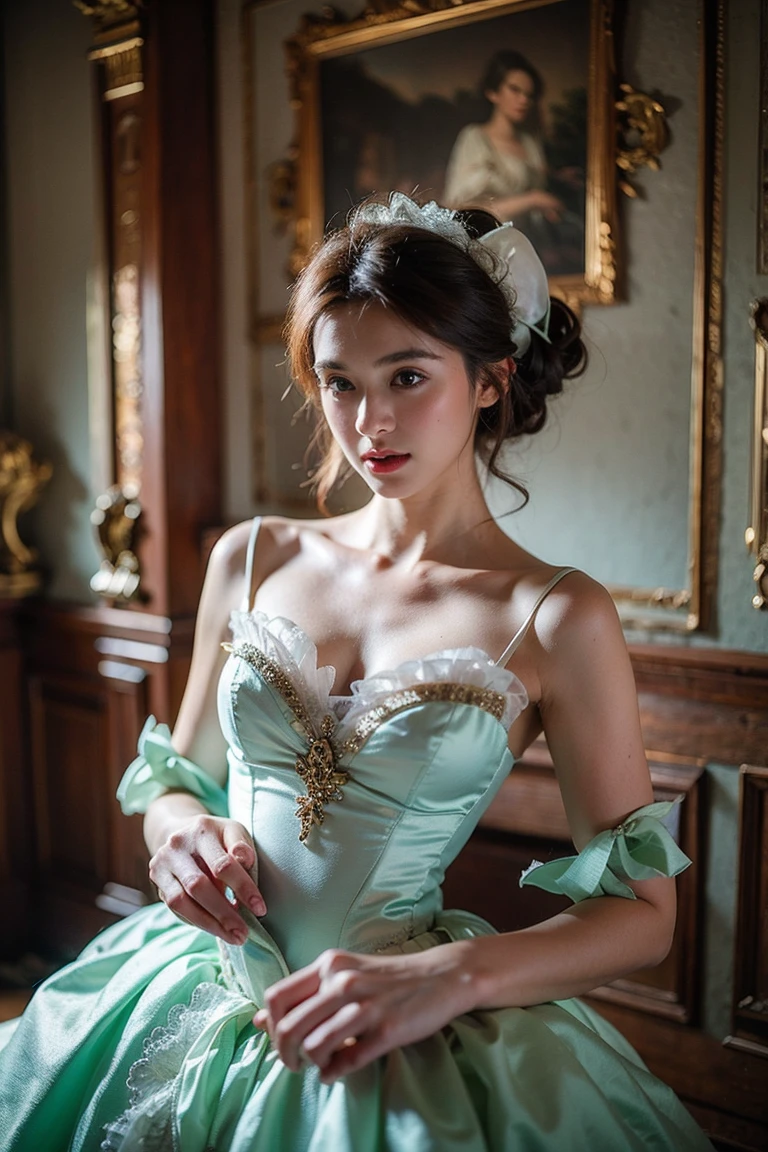 fotografía realista, Hermosa linda hembra , vestido rococó