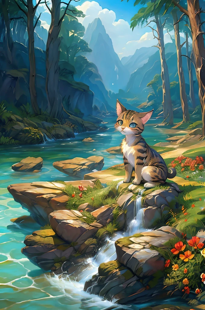 Un chat adorable dans l'eau