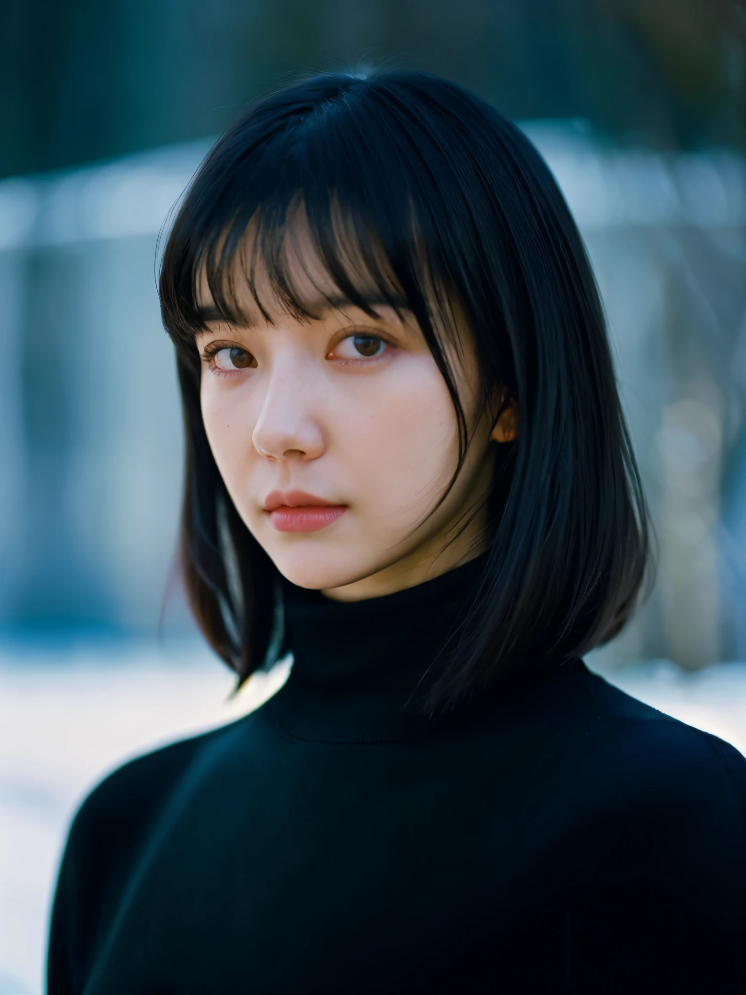 A stunning intricate full color portrait of (sks woman:1), wearing a black turtleneck, epic character composition, by ilya kuvshinov, alessio albi, nina masic, sharp focus, natural lighting, subsurface scattering, f2, 35mm, film grain, 