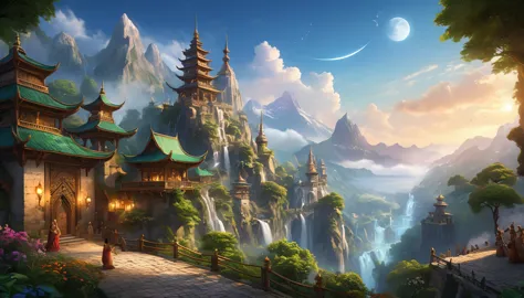 
In a realm where imagination knows no bounds, a fantasy landscape unfolds with breathtaking vistas and enchanting features. Tow...