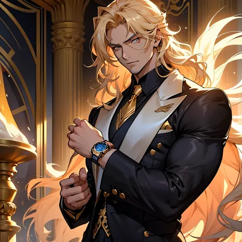 In the captivating world of Estio anime, there exists a handsome masculine character with wavy golden locks that cascade down to...