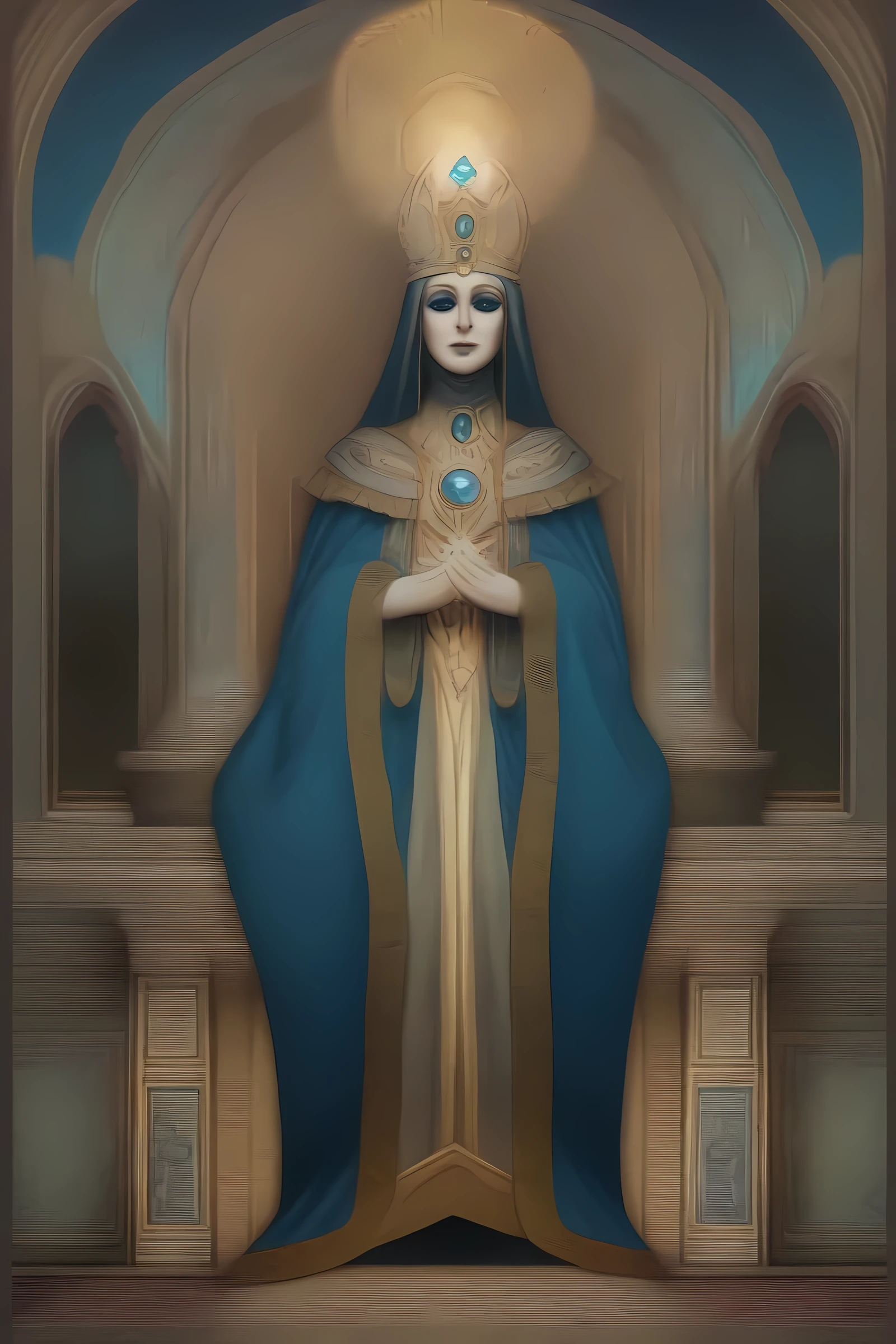 masterpiece, best quality, very aesthetic, absurdres, mature female, award winning illustration of the high priestess, extremely detailed, highly detailed portrait, full body shot, Tarot Card Style