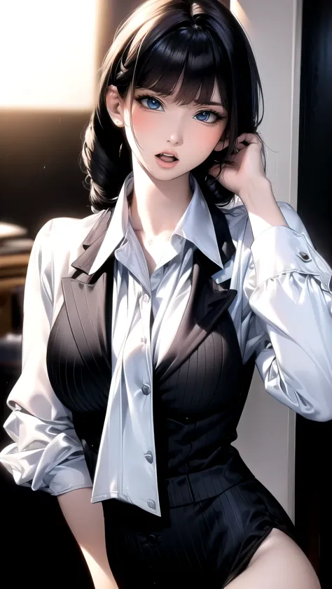 random office lady fashion,(thin type),(large breasts),(random pose),(random hairstyle),(cinematic scene,highest image quality,(...