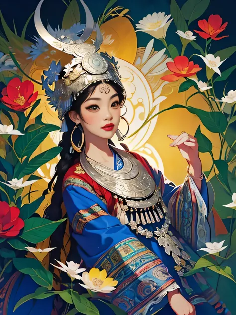 (illustration:1.3)Miao girl in Miao costume (by Artist Anna Dittman (Anna Dittman):1), (((masterpiece))), (((best quality))), ((...