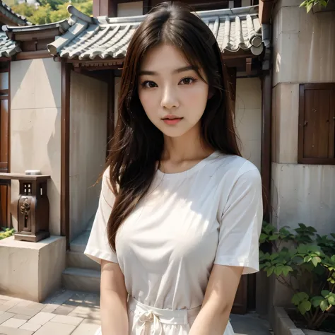 arafed asian woman in a white shirt posing for a picture, beautiful south korean woman, korean girl, chinese girl, beautiful asi...