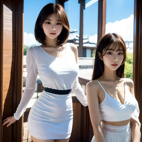 araffe asian woman in white top and skirt posing for a picture, beautiful south korean woman, korean girl, beautiful young korea...