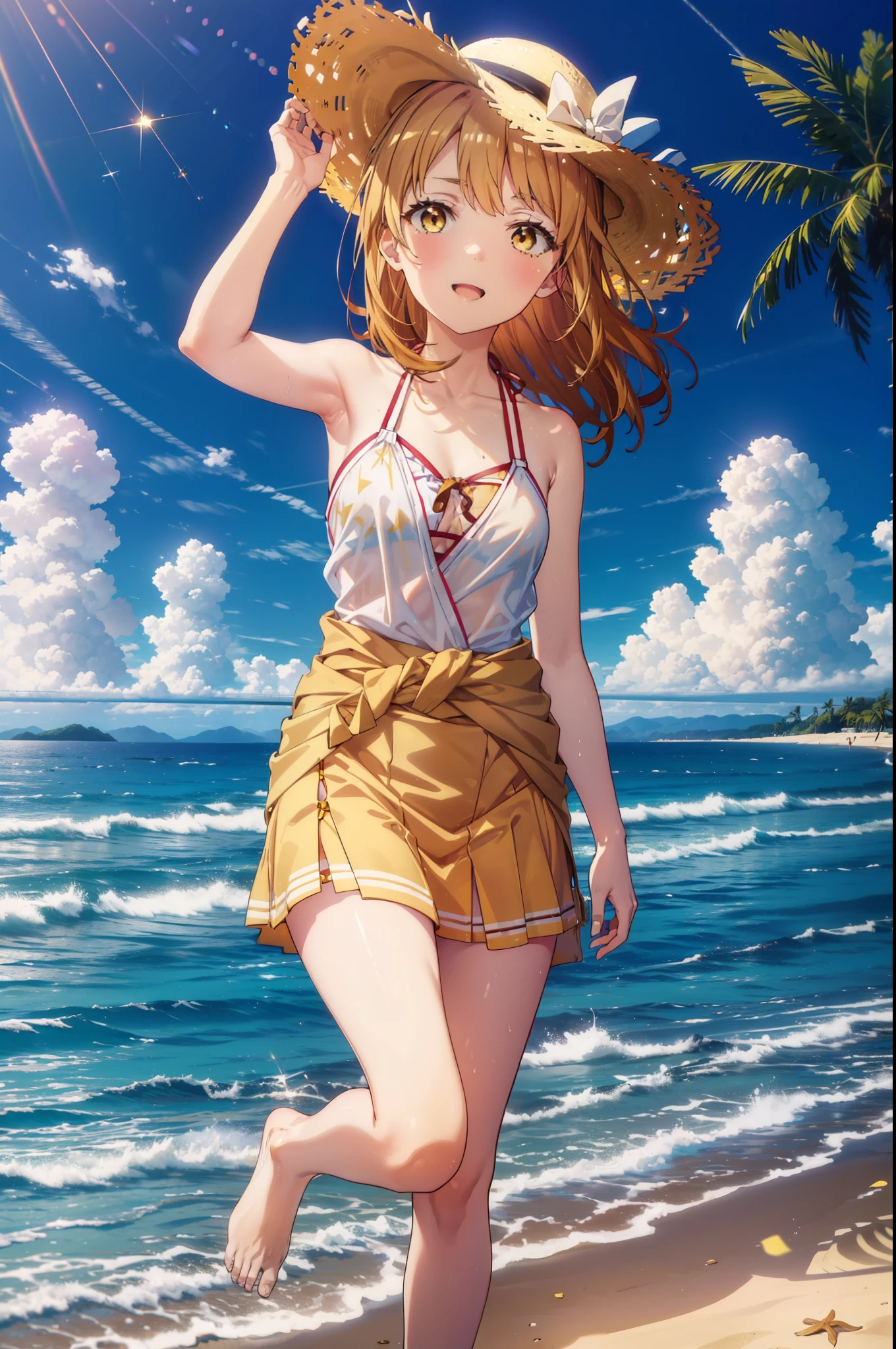 Anime girl in a straw hat on the beach SeaArt AI