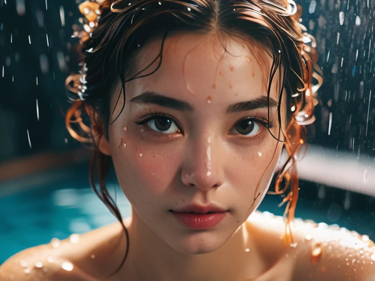 8k, masterpiece, best quality, style chinese, surreal dramatic lighting shadow, (lofi, analog), kodak film by Brandon Woelfel Ryan McGinley,
background is wet tshirt (water drops:1.2), splash detailed,
1girl, perfect face, perfect eye, looking at viewer, (Authentic skin texture:1.3)