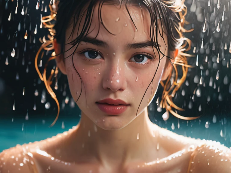 8k, masterpiece, best quality, style chinese, surreal dramatic lighting shadow, (lofi, analog), kodak film by Brandon Woelfel Ryan McGinley,
background is wet tshirt (water drops:1.2), splash detailed,
1girl, perfect face, perfect eye, looking at viewer, (Authentic skin texture:1.3)