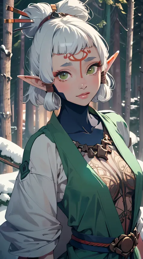 paya, cute elf,((anime elf with extremely cute and beautiful brown hair)), (((elf))), (((elf ears))),((((white hair:1.35,short b...