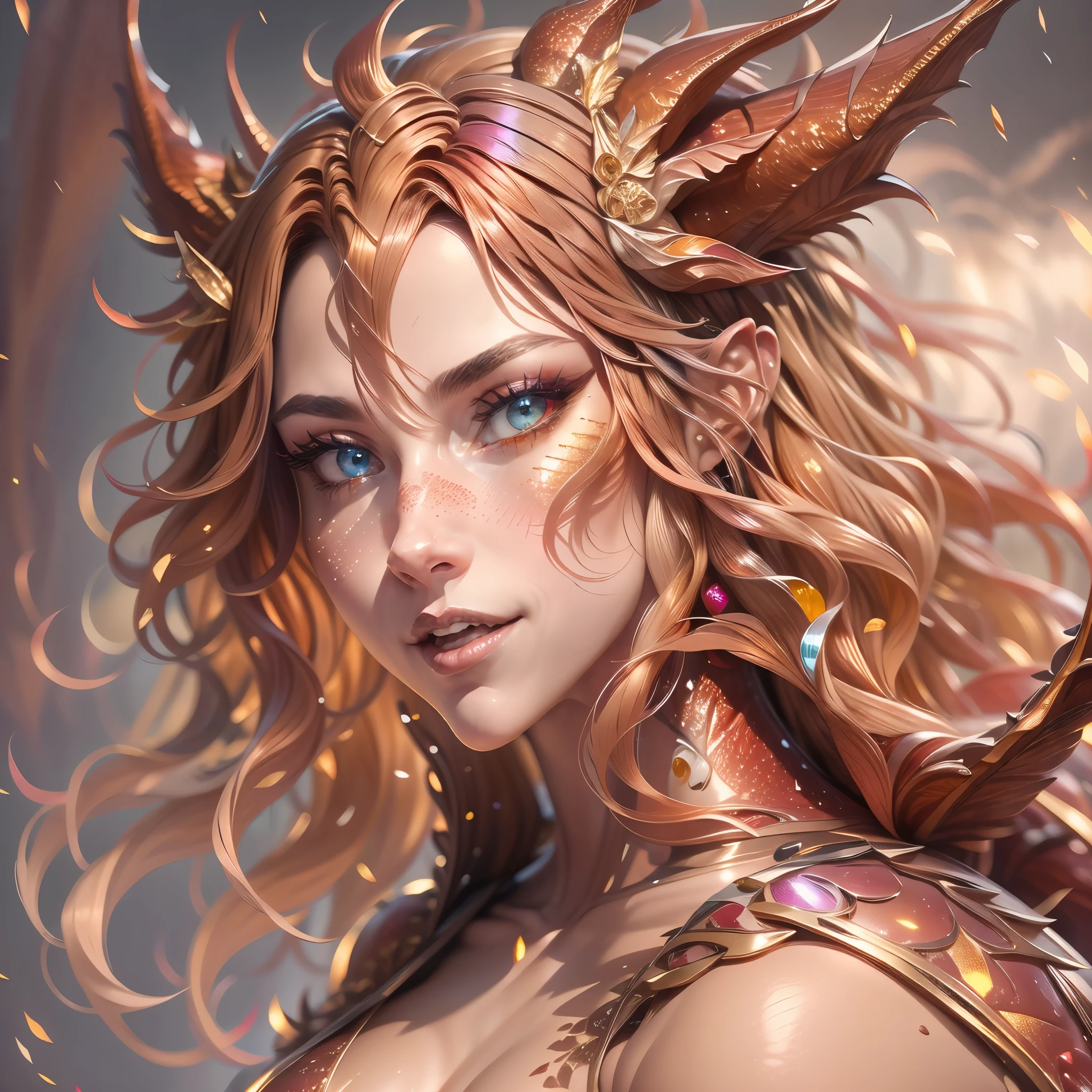 A close up of a woman with a dragon head and a sword - SeaArt AI