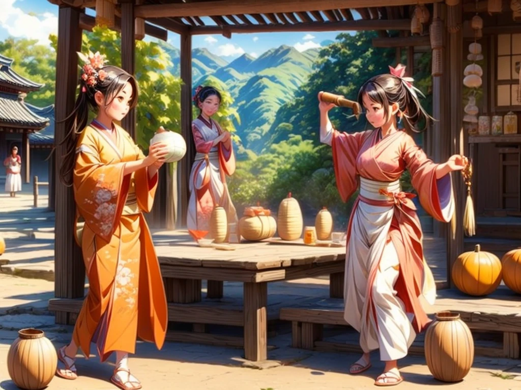 drink the sake in the gourd、A girl who gets drunk and starts dancing、villagers looking at it