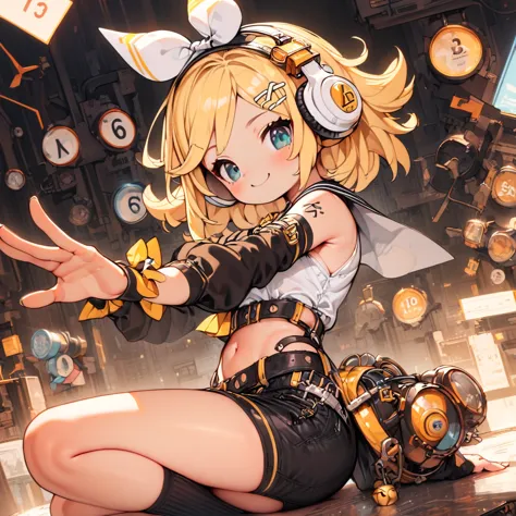 #quality(8K,best quality, masterpiece,Super detailed),solo,KAGAMINE RIN\(vocaloid\),#1 girl(cute,cute,small ,Kagamine rin,blond ...