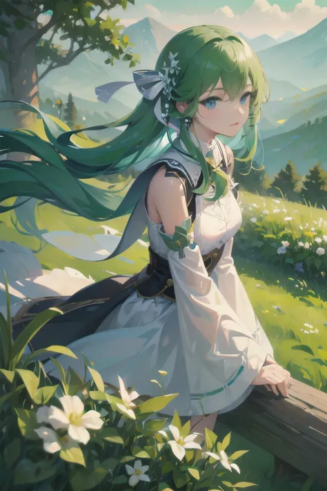 In a green meadow is a girl who leads a group of knights. BREAK With a brave expression, guides them to their destination. BREAK...