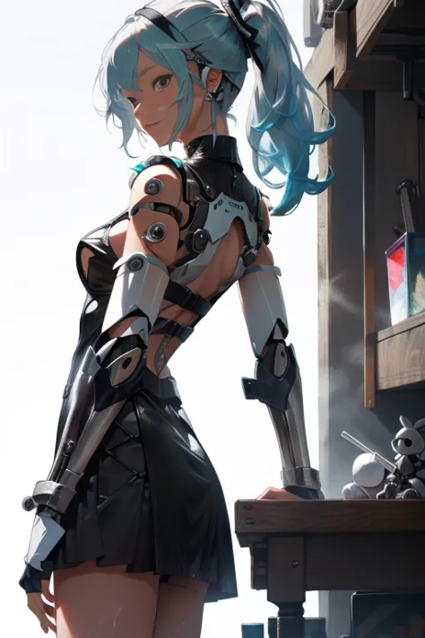 cyberpunk,Hatsune Miku,(see through:1.5),maid (1 girl),Colored inner hair,(((toy doll))),((toy doll joints:1.5,Manipulator:1.5))...