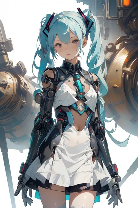 cyberpunk,Hatsune Miku,(see through:1.5),maid (1 girl),Colored inner hair,long twintails,(proportional face),(toy doll),((toy do...
