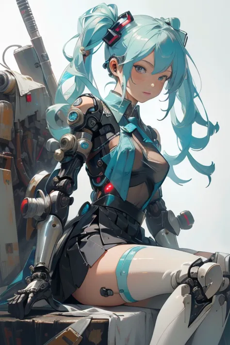 cyberpunk,Hatsune Miku,,maid (1 girl),long cyan twintails,(proportional face),(toy doll),((toy doll joints:1.5,Manipulator:1.5))...