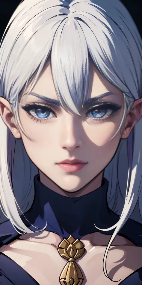 Big ,blue skin color,white hair,blue ayes,pointy ears, hyper realistic, Ultra detail, high res