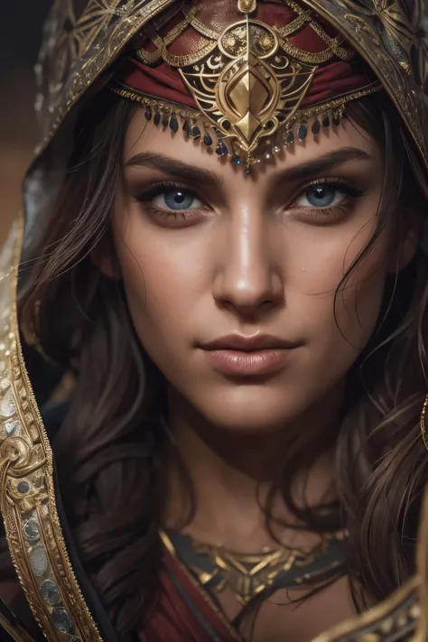 In the intricately detailed world of Assassin's Creed Universe, we find Kassandra, a fierce and enigmatic assassin. her face is ...