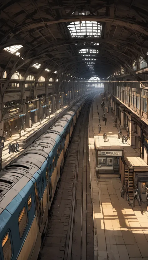 large railway station designed by john kenn mortensen, colored, detailed