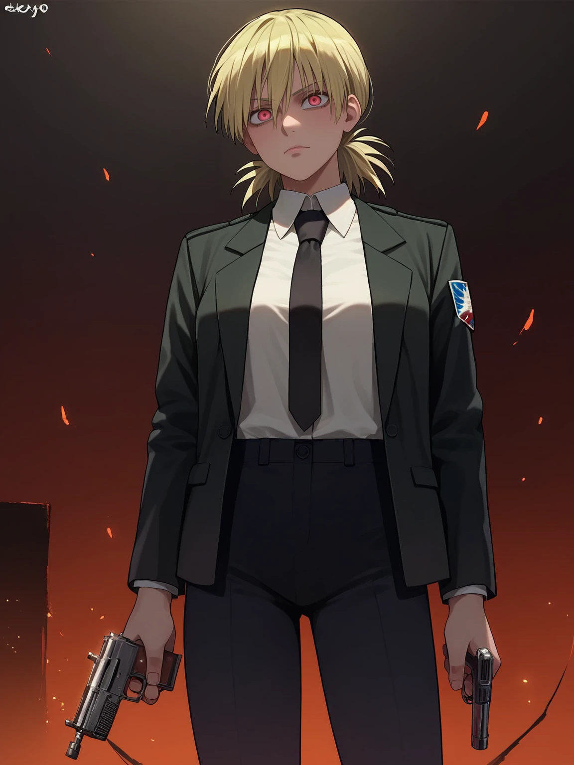 score_9, score_8_up, score_7_up, source_fumo, solo, 1girl, hellsing, formal, suit, black jacket, black necktie, long sleeves, black pants, ((fumo doll)), shexyo, shexyo style