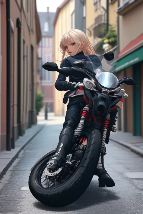Anime Katze Motorrad, Stadt, small streets, Shops, Unfall, Polizei,