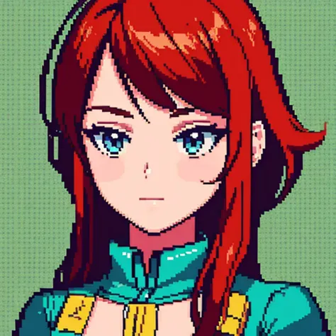 retrato de  bonita 2d, pixel art, foco no rosto, her hair is red, ruiva