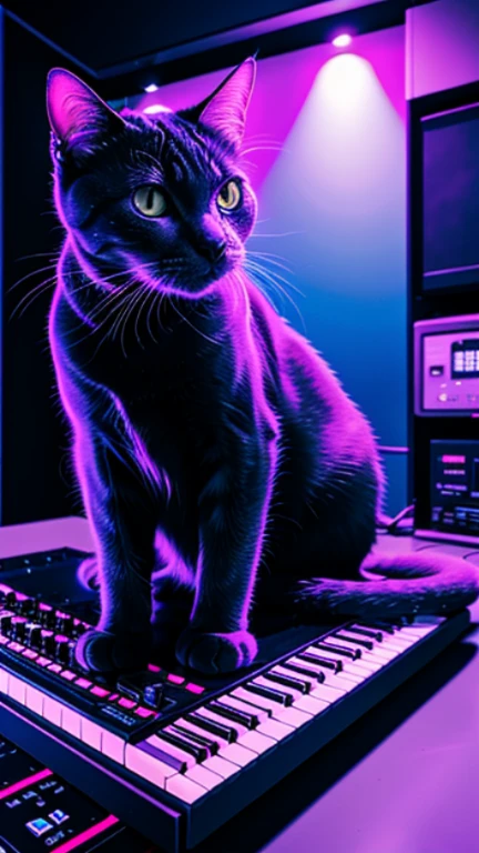 a cat in the Synthwave