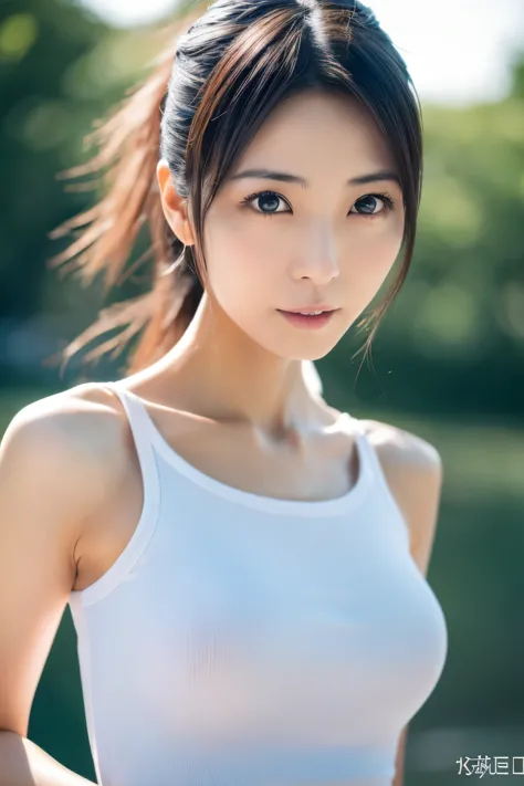 a skinny Japanese lady, 30 years old, (realistic), (hyperrealism), (photorealistic), (8K resolusion), depth of field, (upper-bod...