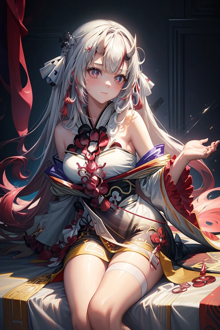 Anime girl sitting on chair in white dress, cute anime waifu in a nice dress, azur lane style, Guweiz in Pixiv ArtStation, trending on artstation pixiv, Guweiz on ArtStation Pixiv, Anime goddess, onmyoji, trending on cgstation, style of anime4 K, Guviz, perfect body, perfect breast,((Best quality, 8k, Masterpiece :1.3)), Sharp focus :1.2, Perfect body beauty: 1.4, lewd face and holding condoms,hand between leg,