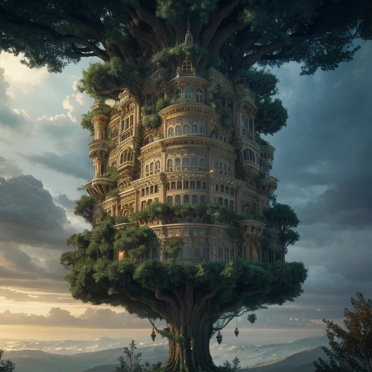 Construction of Tree Apartment tree by the Greek Gods, hyper-detailed, intricate, delicate, cinematic brilliant stunning intricate meticulously detailed dramatic atmospheric maximalist digital