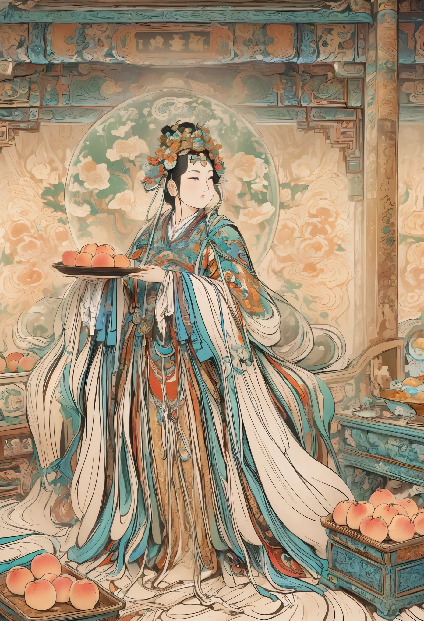 yongle ,1woman ,peach，plate