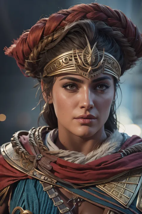 extremely detailed kassandra assassin's creed universe,detailed lips, detailed eyes, detailed eyelashes, detailed face, textured...