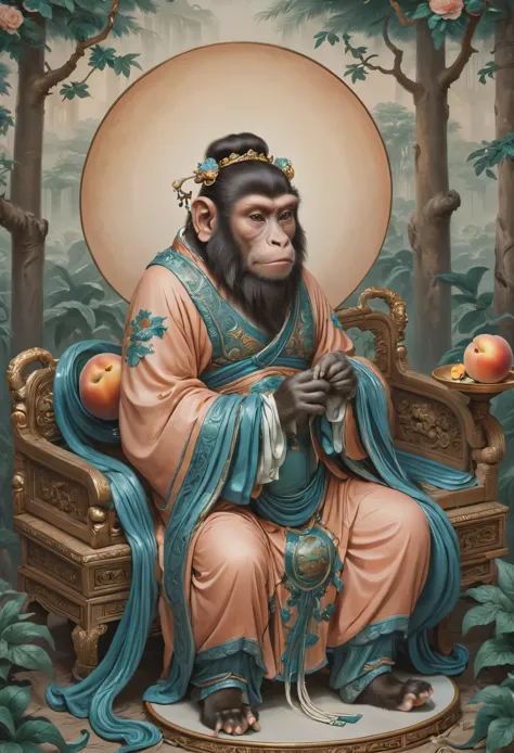 yongle_style ,monkey|man ,peach，plate