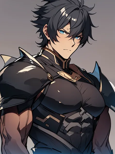((black hair)), (((dark skin))), (knight (final fantasy), ((serious expression)), ((warrior)), ((armor)), ((fantasy clothing)), ((muscular build)), (((complementary colors))), ((mature male)), 1boy, beautifully drawn, high resolution illustration, best qua...