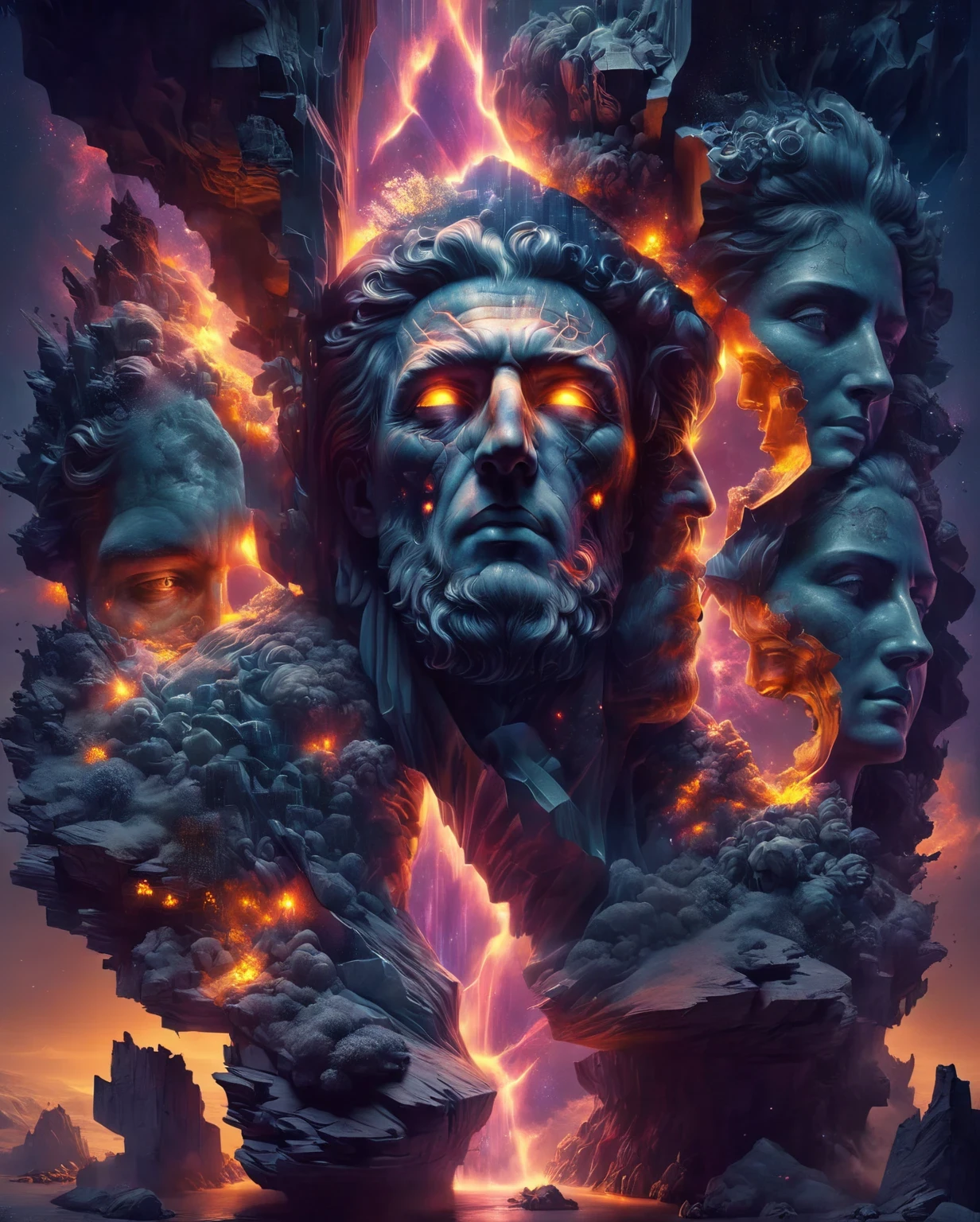 There is a huge statue of a man，There is a face on it, Art style of Philip Hodas, bipur and greg rutkowski, inspired by Filip Hodas, Matte of the human soul, Sylvain Sarai and Igor Molsky, Yuri Shudorf and Tom Bagshaw, bipur art, realism | bipur