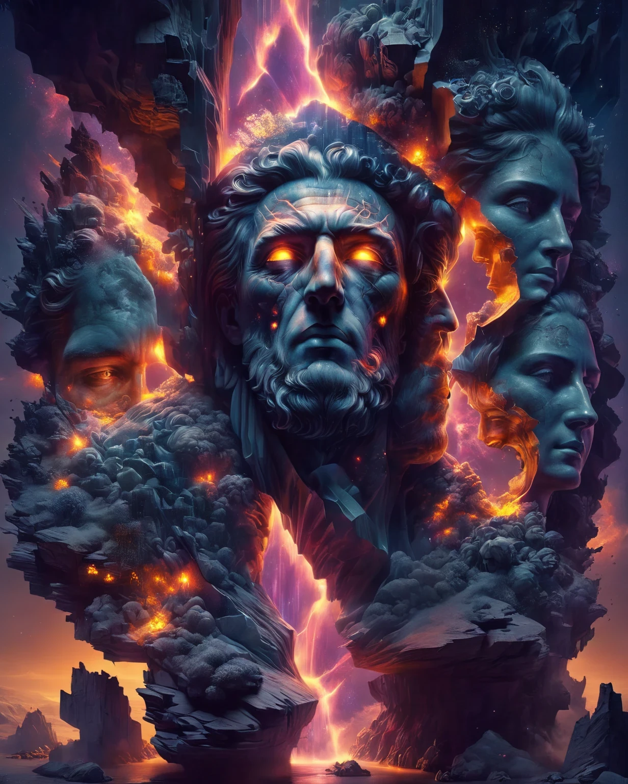 Il y a une immense statue d&#39;un homme，Il y a un visage dessus, Style artistique de Philip Hodas, Bipur and greg rutkowski, inspiré par Filip Hodas, Mat de l&#39;âme humaine, Sylvain Saraï et Igor Molsky, Yuri Shudorf et Tom Bagshaw, Bipur art, le réalisme | Bipur