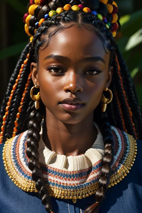 melanin, a woman, [cleavage|curvy|big ass] smiling, A photorealistic portrait of Kiki Layne, wide jaw, strong chin, with light m...