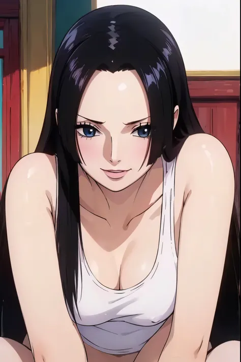 (((masterpiece))), (((best quality))), ((ultra-detailed)), (highly detailed CG illustration), Boa Hancock, (nsfw:1.4), (masterpiece:1.5), Detailed Photo, Smiling, Sexy, (Best Quality: 1.4), (1girl), Beautiful Face, (Black Hair, long Hair: 1.3), Beautiful H...